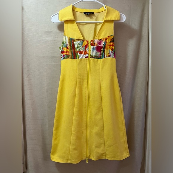 ⚪️ Myco Anna Yellow Zip Up Sleeveless Dress with Colorful Pattern Size XS - Picture 1 of 10